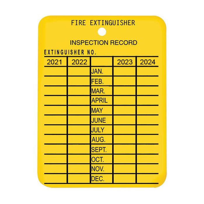Fire Extinguisher Monthly Inspection Tags (Yellow, Plastic, 4 Year Validation)